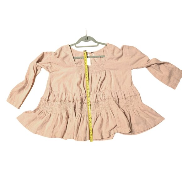 Free People Size M Nyla Top Ethereal Billowy Neutral Ruffle Peplum Lagenlook - Picture 4 of 7
